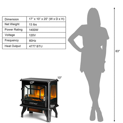 Freestanding Electric Fireplace Heater with Lifelike Dancing Flame Effect