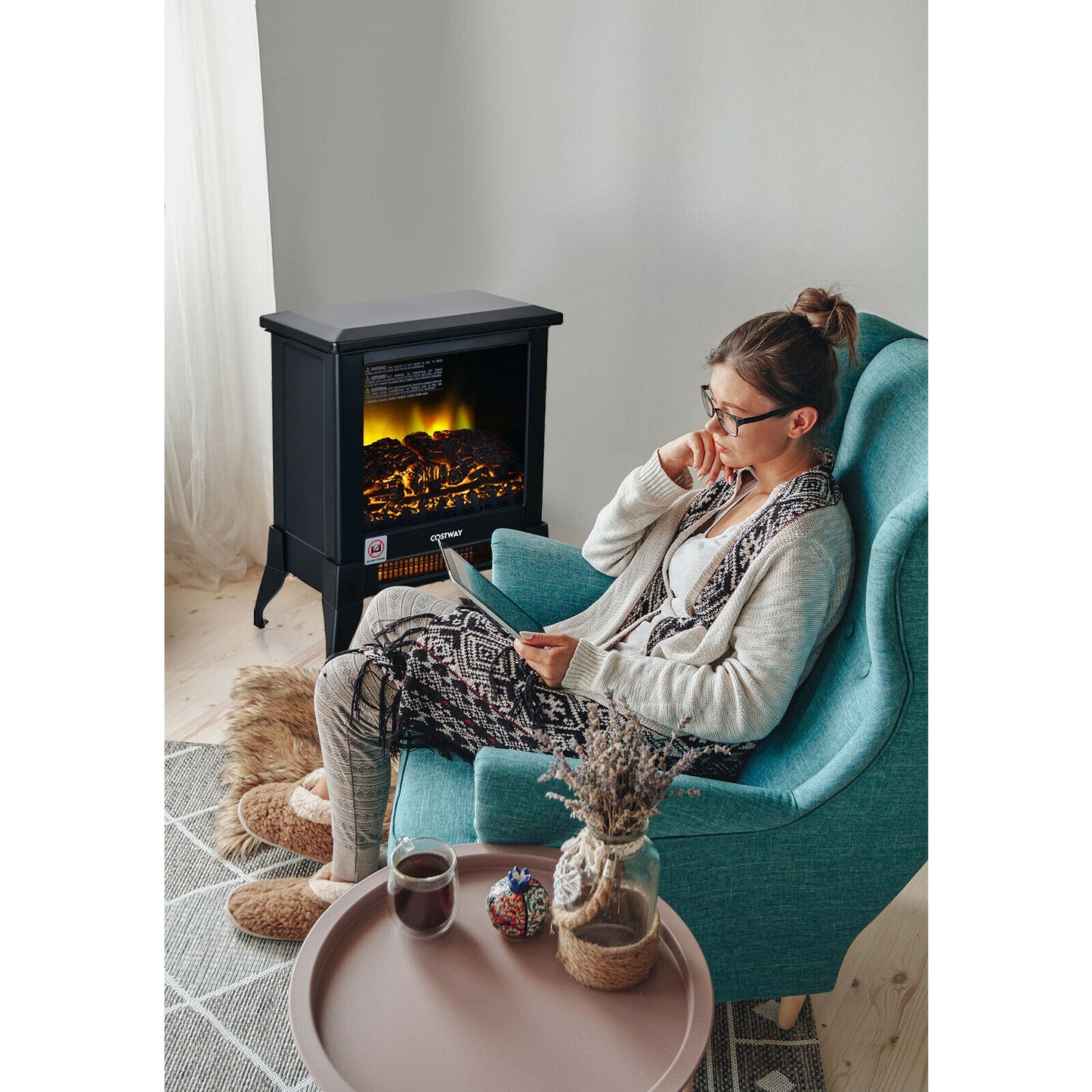 Compact Portable Electric Heater with Realistic Flame Effect