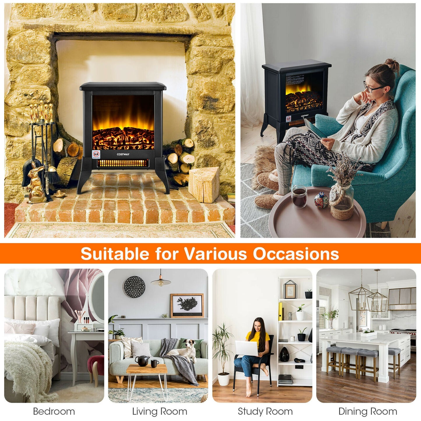 Compact Portable Electric Heater with Realistic Flame Effect