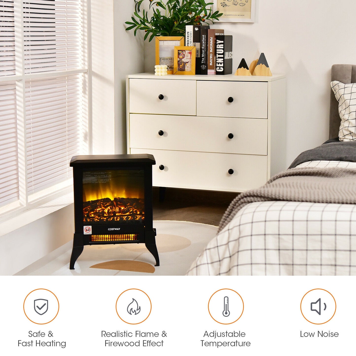 Compact Portable Electric Heater with Realistic Flame Effect