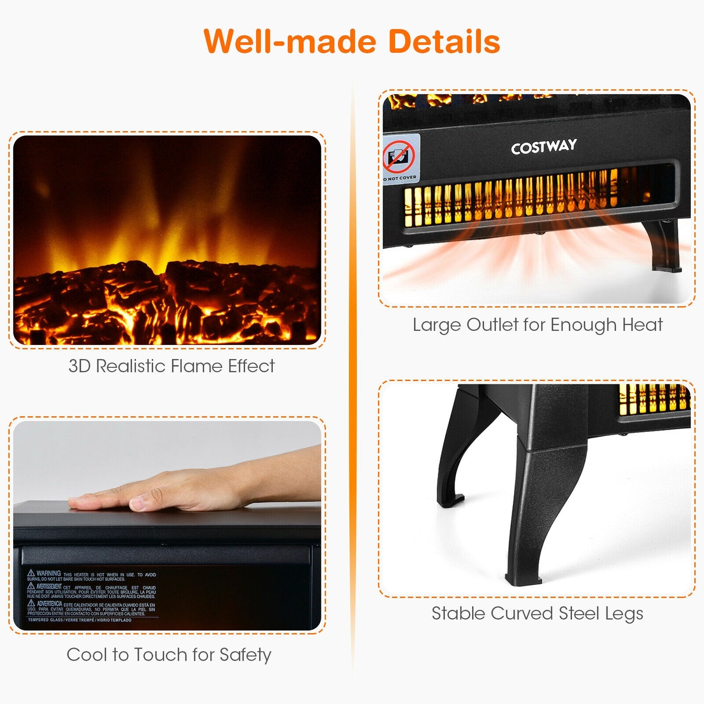 Compact Portable Electric Heater with Realistic Flame Effect