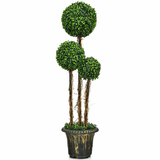 4 Feet Artificial Topiary Triple Ball Tree – Indoor & Outdoor UV-Protected Decoration