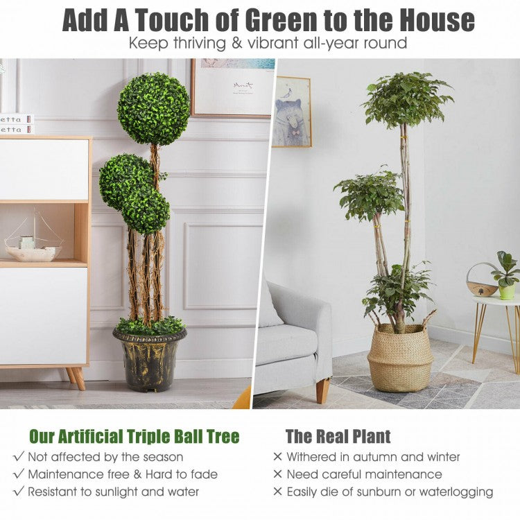 4 Feet Artificial Topiary Triple Ball Tree – Indoor & Outdoor UV-Protected Decoration
