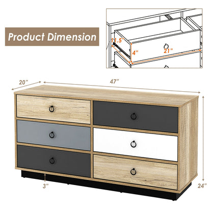 Modern 6 Drawer Double Dresser Storage Cabinet with Wide Top, Wood Organizer for Bedroom and Entryway