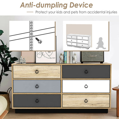 Modern 6 Drawer Double Dresser Storage Cabinet with Wide Top, Wood Organizer for Bedroom and Entryway