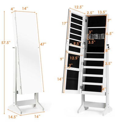 Freestanding Jewelry Armoire with Full-Length Mirror and Lockable Storage Organizer – White
