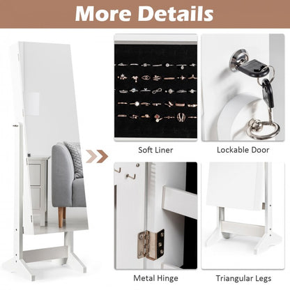 Freestanding Jewelry Armoire with Full-Length Mirror and Lockable Storage Organizer – White