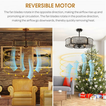 30 Inch Caged Ceiling Fan with Crystal Lampshade, 6-Light Bases & Remote Control – Coffee