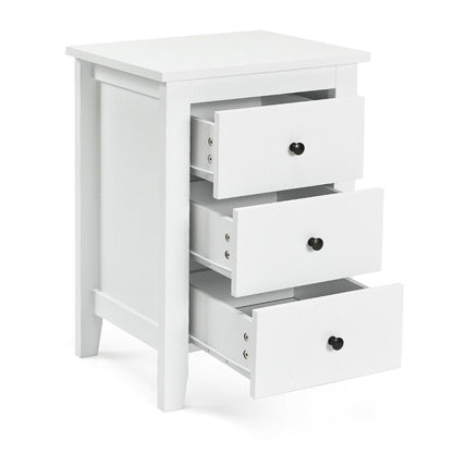 Set of 2 Nightstands with 3 Drawers Modern Bedside End Tables White
