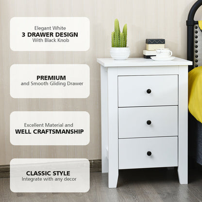 Set of 2 Nightstands with 3 Drawers Modern Bedside End Tables White