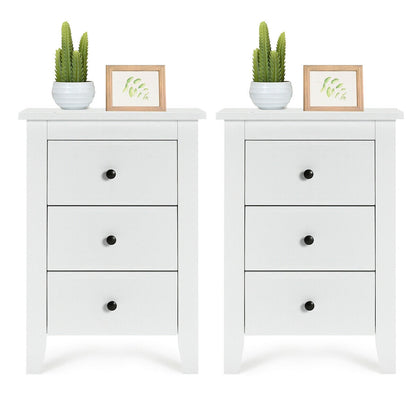 Set of 2 Nightstands with 3 Drawers Modern Bedside End Tables White