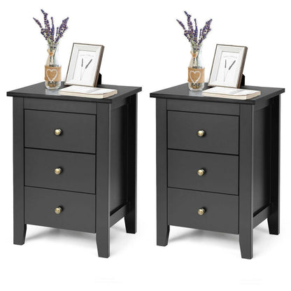 Set of 2 Nightstands with 3 Drawers Modern Bedside End Tables Black