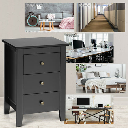 Set of 2 Nightstands with 3 Drawers Modern Bedside End Tables Black