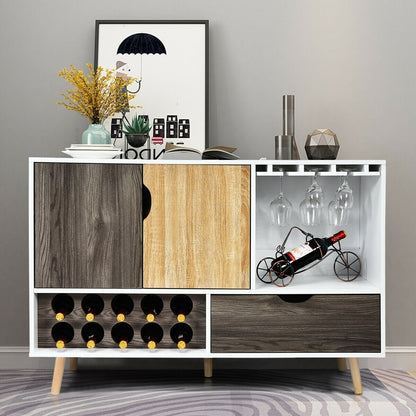Mid Century Modern Wood Sideboard Buffet Cabinet with Storage Drawers and Doors