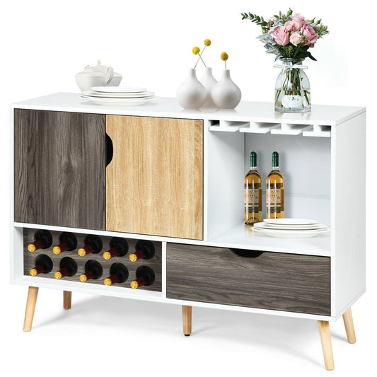 Mid Century Modern Wood Sideboard Buffet Cabinet with Storage Drawers and Doors