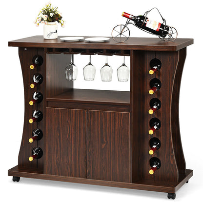 Mobile Wooden Buffet Sideboard with Wine Storage and Cabinet on Wheels