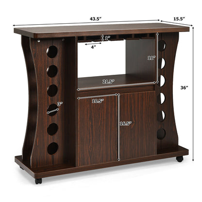 Mobile Wooden Buffet Sideboard with Wine Storage and Cabinet on Wheels