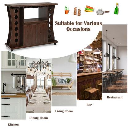 Mobile Wooden Buffet Sideboard with Wine Storage and Cabinet on Wheels