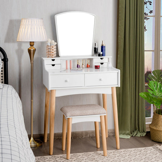 Modern Makeup Vanity Set with 6 Storage Drawers and Unique Shaped Mirror