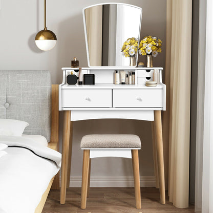 Modern Makeup Vanity Set with 6 Storage Drawers and Unique Shaped Mirror