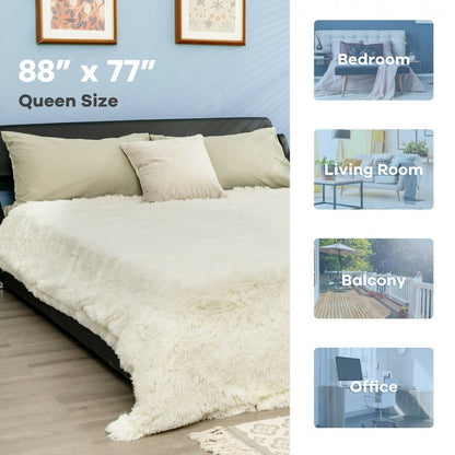 Luxurious Double-Sided Shaggy Fur & Velvet Throw Blanket - 88 x 77 Inches, Machine Washable