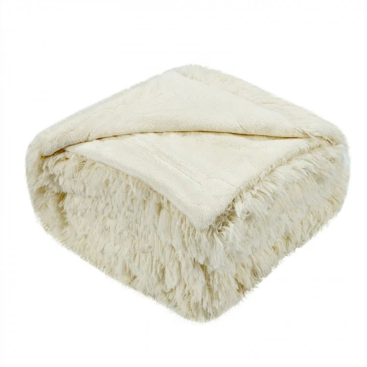 Luxurious Double-Sided Shaggy Fur & Velvet Throw Blanket - 88 x 77 Inches, Machine Washable