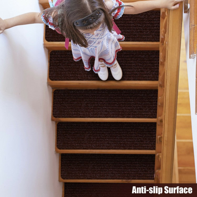15 Pcs 30 x 8 Inch Slip-Resistant Stair Treads in Brown – Soft and Durable Carpet Mats