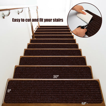 15 Pcs 30 x 8 Inch Slip-Resistant Stair Treads in Brown – Soft and Durable Carpet Mats