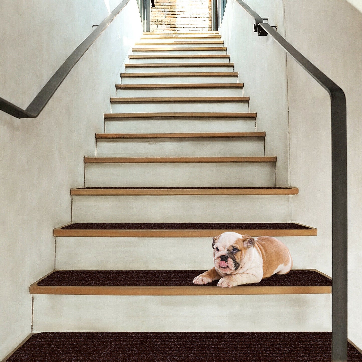 15 Pcs 30 x 8 Inch Slip-Resistant Stair Treads in Brown – Soft and Durable Carpet Mats
