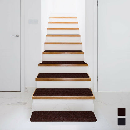 15 Pcs 30 x 8 Inch Slip-Resistant Stair Treads in Brown – Soft and Durable Carpet Mats