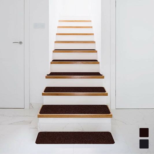 15 Pcs 30 x 8 Inch Slip-Resistant Stair Treads in Brown – Soft and Durable Carpet Mats