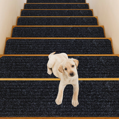 15 Pcs 30 x 8 Inch Slip-Resistant Stair Treads in Black – Soft and Durable Carpet Mats