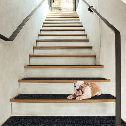 15 Pcs 30 x 8 Inch Slip-Resistant Stair Treads in Black – Soft and Durable Carpet Mats