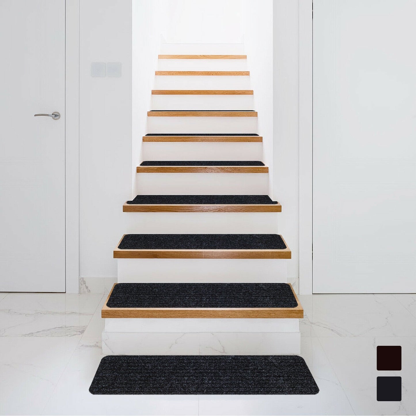 15 Pcs 30 x 8 Inch Slip-Resistant Stair Treads in Black – Soft and Durable Carpet Mats