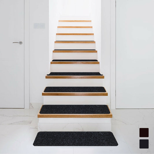 15 Pcs 30 x 8 Inch Slip-Resistant Stair Treads in Black – Soft and Durable Carpet Mats