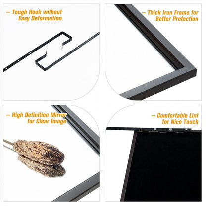42.5 Inch Full Length Metal Mirror with Adjustable Hooks for Wall or Door Mounting - White