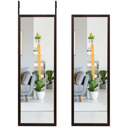 42.5 Inch Full Length Metal Mirror with Adjustable Hooks for Wall or Door Mounting - Brown