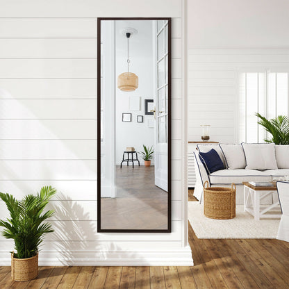 42.5 Inch Full Length Metal Mirror with Adjustable Hooks for Wall or Door Mounting - Brown