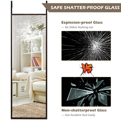 42.5 Inch Full Length Metal Mirror with Adjustable Hooks for Wall or Door Mounting - Brown