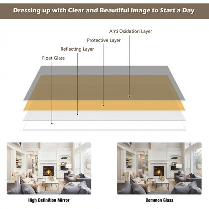 42.5 Inch Full Length Metal Mirror with Adjustable Hooks for Wall or Door Mounting - Brown