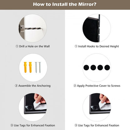 42.5 Inch Full Length Metal Mirror with Adjustable Hooks for Wall or Door Mounting - Brown