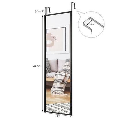 42.5 Inch Full Length Metal Mirror with Adjustable Hooks for Wall or Door Mounting - Black