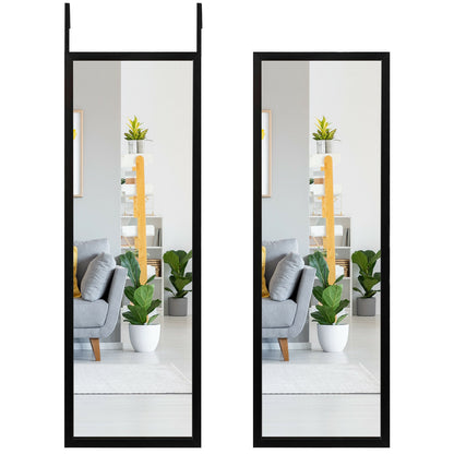 42.5 Inch Full Length Metal Mirror with Adjustable Hooks for Wall or Door Mounting - Black