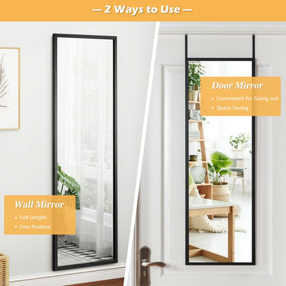 42.5 Inch Full Length Metal Mirror with Adjustable Hooks for Wall or Door Mounting - Black