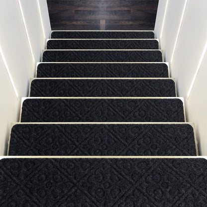 15 Pcs Non Slip Stair Rugs for Safe Comfortable Mats on Wooden Steps - Grey