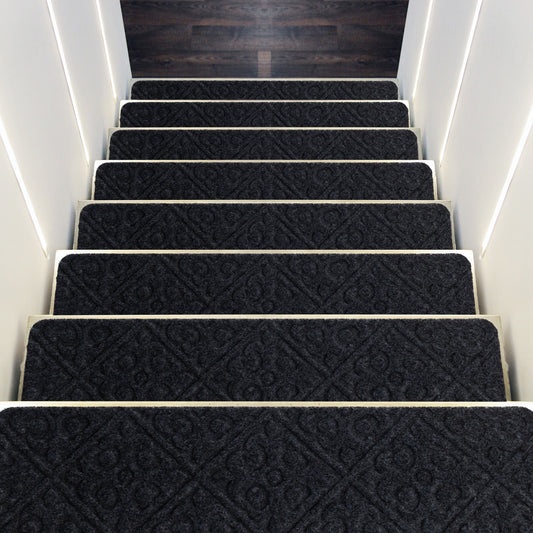 15 Pcs Non Slip Stair Rugs for Safe Comfortable Mats on Wooden Steps - Grey