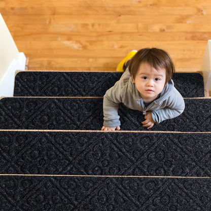 15 Pcs Non Slip Stair Rugs for Safe Comfortable Mats on Wooden Steps - Grey