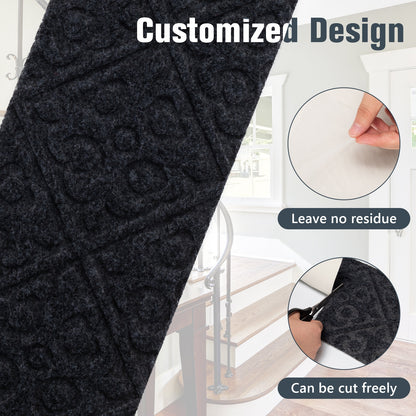 15 Pcs Non Slip Stair Rugs for Safe Comfortable Mats on Wooden Steps - Grey