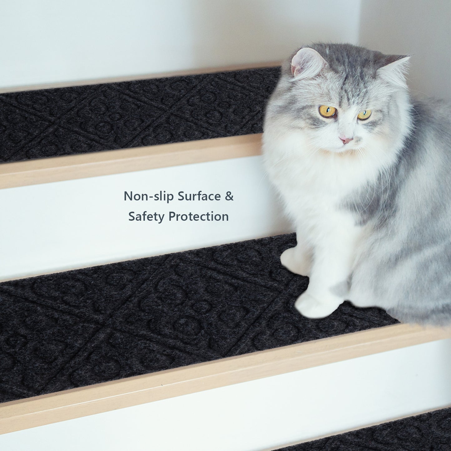 15 Pcs Non Slip Stair Rugs for Safe Comfortable Mats on Wooden Steps - Grey