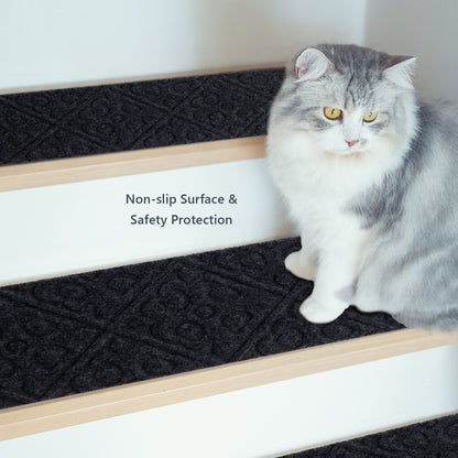 15 Pcs Non Slip Stair Rugs for Safe Comfortable Mats on Wooden Steps - Grey